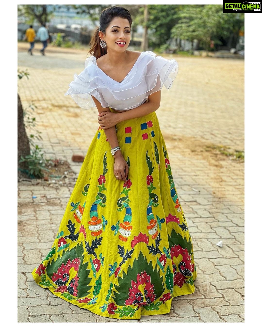 Navya Swamy Instagram - Wearing @tasyacouture ‘s most beautiful signature painting lehenga. Designed by @mittu_reddy #lehenga #lehengalove #painting #designer #indian #indowestern #ootd #instapic #instafashion #instadaily #blessed #thankful #navyaswamy