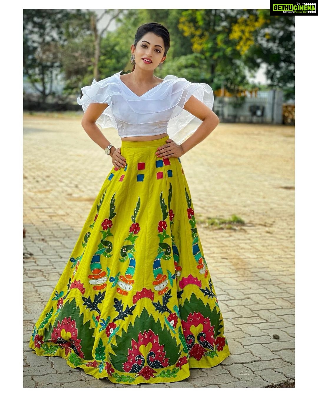 Navya Swamy Instagram - Wearing @tasyacouture ‘s most beautiful signature painting lehenga. Designed by @mittu_reddy #lehenga #lehengalove #painting #designer #indian #indowestern #ootd #instapic #instafashion #instadaily #blessed #thankful #navyaswamy