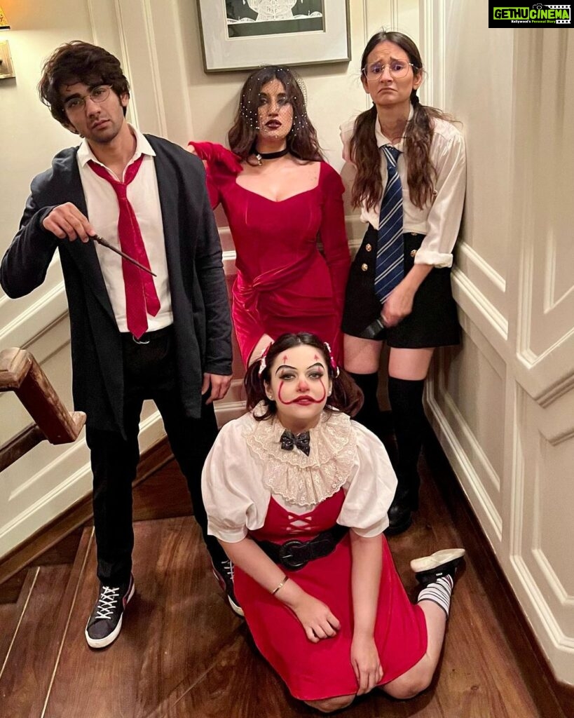 Nehalaxmi Iyer Instagram - Meet this Enthu Bunch of Trick or Treaters- 🎈Pennywise , The Red Priestesses , Harry Potter & Moaning Myrtle. There is a child in every one of us who is still a trick-or-treater looking for a brightly-lit front porch, Last night our Porch was @sohohousemumbai Some people are born for Halloween, and some are just counting the days until Christmas. Which one are you? . . . . . . . . . . . . . . . . . . . . . . . #halloween2022 #halloweenspecial #dressup #halloweenideas #sohohouse #akasasingh #pritkamani #yashaswinidayama #nehalaxmiiyer #ishqbaaz #quboolhai #quboolhai2 #quboolhai2point0 #halloweencostume # Soho House Mumbai