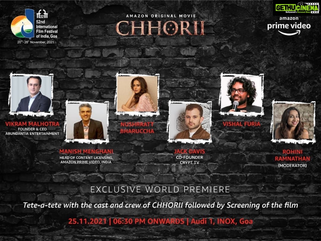 Nushrratt Bharuccha Instagram - Super Excited for the world premiere of Chhorii at the 52nd International Film Festival of India 🤩 @iffigoa @furia_vishal @primevideoin @ivikramix @abundantiaent @shikhaarif.sharma @notjackdavis
