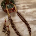 Pankhuri Awasthy Rode Instagram - The KAANTHI set from the house of Aekaya is a stunning jewelry set that includes long earrings and a chain with lots of strings in maroon and gold colors. The chains are gold plated. The earrings feature a similar length and color scheme to the chain, creating a cohesive and elegant look. The intricate design and high-quality materials used in this set make it perfect accessory to wear on special occasions. With its unique and eye-catching design, the KAANTHI set is sure to become a favorite in any jewelry collection.