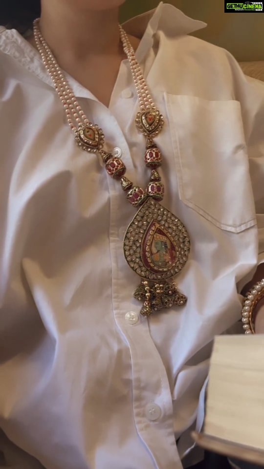 Pankhuri Awasthy Rode Instagram - The SABRAMANI long necklace features a large, intricate pendant that is both bold and beautiful. The pendant is expertly crafted and designed to catch the light, adding a touch of sparkle to any outfit. The ALBELA bangles are equally stunning, with their delicate white beads and intricate design. These bangles are perfect for layering or wearing alone, adding a touch of elegance and sophistication to any outfit. Together, the SABRAMANI necklace and ALBELA bangles create a stunning set that is sure to make a statement. #HouseofAekaya #jewellery #necklace #pendant #bangles #reels #explorepage #oneofakind #pearls #accessories #beads