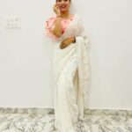 Parul Chauhan Instagram - Six yards of Pure grace 🥰 Wearing this Pure georgette handcrafted Ivory chikan and mukaish saree, embellished with peach color sequins and white pearl aari work. Thank u so much @nawabilehaja 😇😇😇😘😘😘🥰🥰🥰🥰🥰🥰🥰🥰🥰🥰🥰🥰🥰