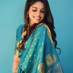 Pooja Sawant Instagram - Chose this colour and fell in love with this colour #skyblue saree by @vastrakala_paithani_ Jewellery by @kalyanjewellers_official Make up @vrushti_harkare Photography @sarrikaaaaaa