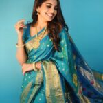 Pooja Sawant Instagram - Chose this colour and fell in love with this colour #skyblue saree by @vastrakala_paithani_ Jewellery by @kalyanjewellers_official Make up @vrushti_harkare Photography @sarrikaaaaaa