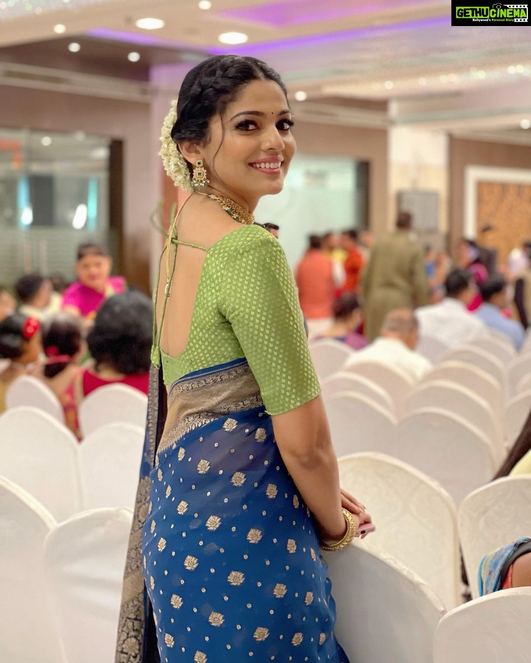 Pooja Sawant Instagram - 💙✨ saree by @aura_benaras Styled by @trushala_nayak jewellery @style_sparkler MUA @vrushti_harkare