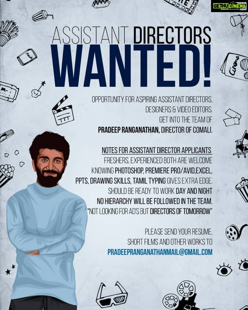 Pradeep Ranganathan Instagram - Looking for Assistant directors, Designers, video editors. Come Let's work together ❤😊