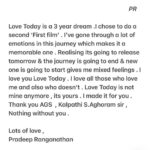 Pradeep Ranganathan Instagram – #LoveToday is not mine anymore. Its yours . I made it for you .  I love you all . 
And seeing all the special morning shows and hearing the opening is great , cant thank more . 

@agsentertainment @archanakalpathi #KalpathiSAghoram