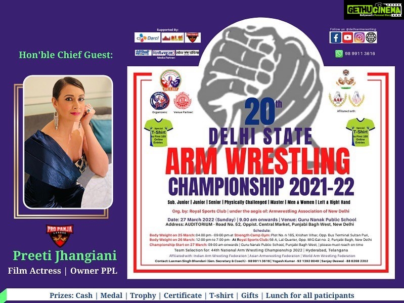 Preeti Jhangiani Instagram - Looking forward to meeting all the #armwrestlers at the 20th Delhi State Armwrestling Championship! 💪 @laxman_singh_bhandari @delhiarmwrestling @propanjaleague @indianarmwrestlingfed @dabasparvin