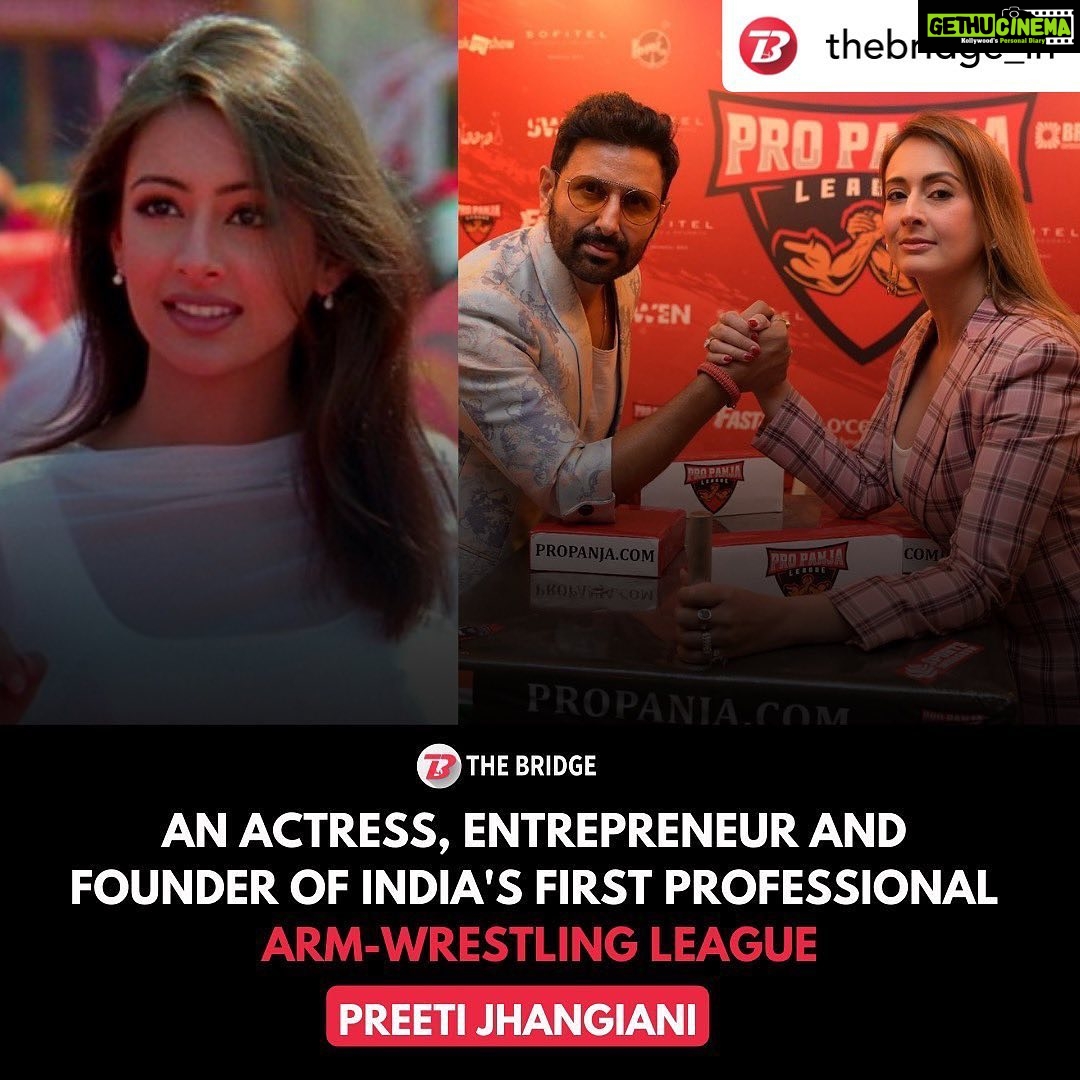 Preeti Jhangiani Instagram - Posted @withregram • @thebridge_in Preeti Jhangiani, who rose to fame with the Shahrukh Khan-Amitabh Bachchan starrer Mohabbatein, has been juggling between running Swen Entertainment, a firm she co-founded with actor husband @dabasparvin and launching India’s first professional arm-wrestling league, the ‘Pro Panja League’. More power to her!🙌🏻 . . #indiansports #bollywood #propanjaleague #mohabbatein #bollywoodmovies #indianactresses