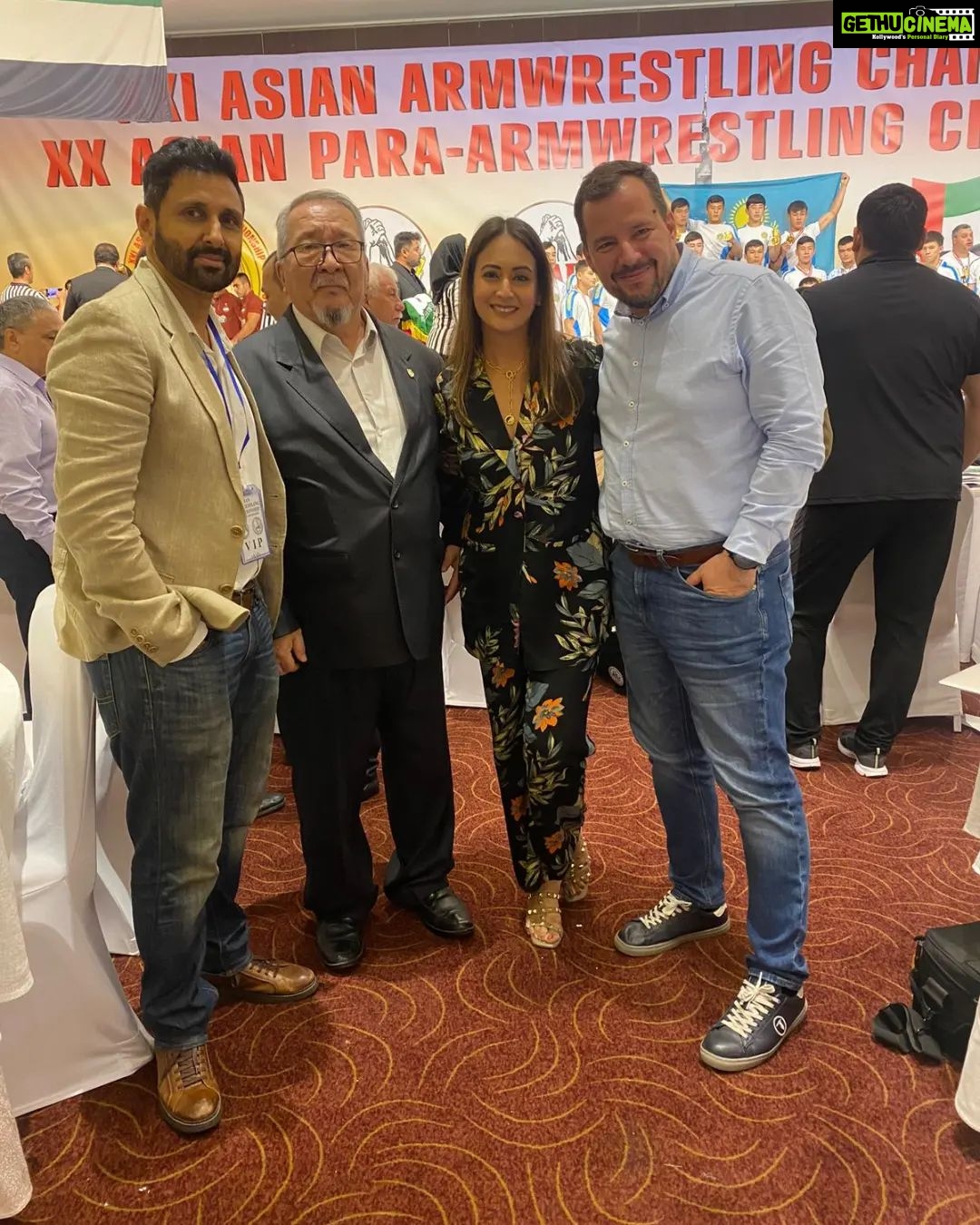 Preeti Jhangiani Instagram - @propanjaleague owner Mr @dabasparvin, @asian_armwrestling_federation president Mr Dzeenbek Mukhambetov, President of People's Armwrestling Federation India Mrs @jhangianipreeti and @wafarmwrestling General Secretary Mr @mirceasimicel at the Asian Armwrestling Championship which took place in Ajman, United Arab Emirates. #AsianArmwrestlingChampionship #Armwrestling Bahi Ajman Palace Hotel