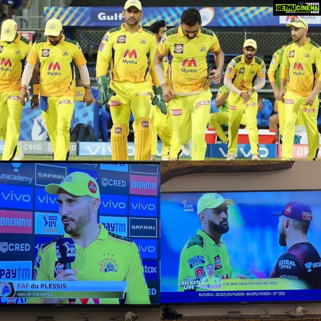 Preity Zinta Instagram - Congrats #CSK for winning the #IPL2021 trophy. What a turn around from last season. All credit goes to @mahi7781 for his leadership. Must appreciate #KKR for playing amazing cricket & making it to the finals. Tonight is a great example of how experience & leadership matters. #CskvsKkr #leadership #fafduplessis #congrats