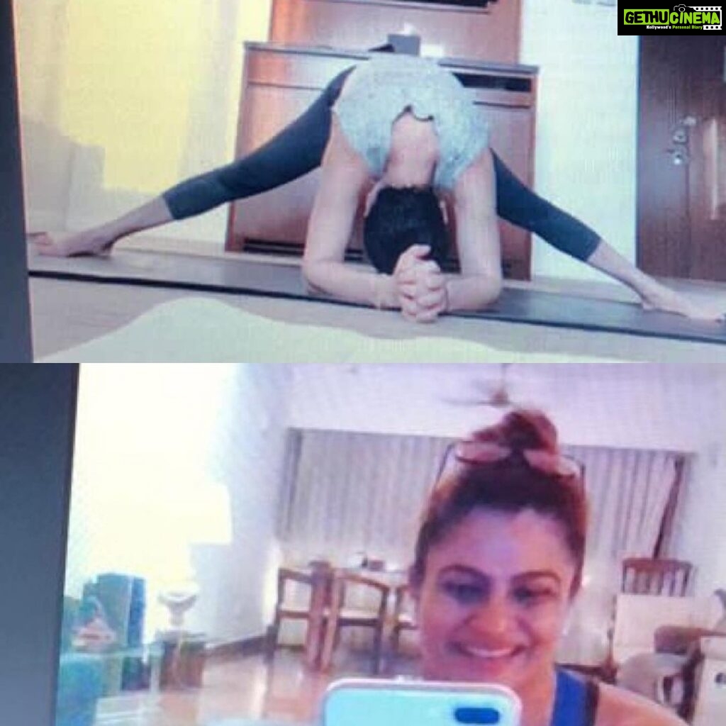 Preity Zinta Instagram - Online class with my amazing yoga teacher @limitless.sonali Thank you babe for keeping me sane n flexible during this quarantine. Cannot wait to come out n bounce 🤩 #pzfit #quarantine #Ipl2021 #staysafe #ting Dubai,UAE.