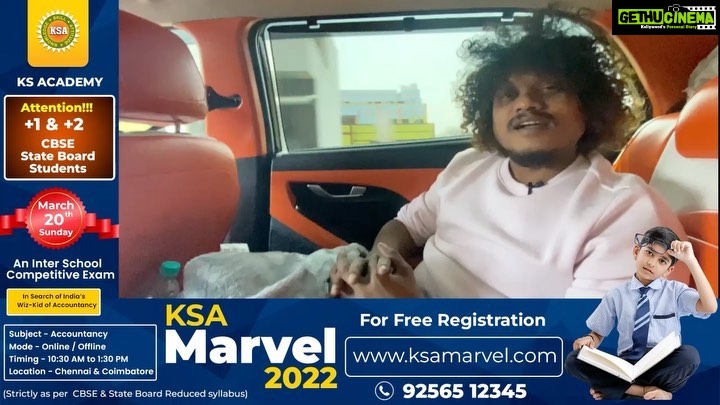 Pugazh Instagram - KS Academy, a brand to reckon in CA Coaching happily announces KSA Marvel - a FREE talent search examination for +1 and +2 CBSE and State Board students to identify the wiz kid of Accountancy on 20th March 2022 (this Sunday) from 10 30 am to 1 30 pm in both offline and online mode. Register by visiting www.ksamarvel.com and win EXCITING cash rewards and scholarships 🔥🔥 For more details +91 92565 12345 @ksacademyca @ksara2311