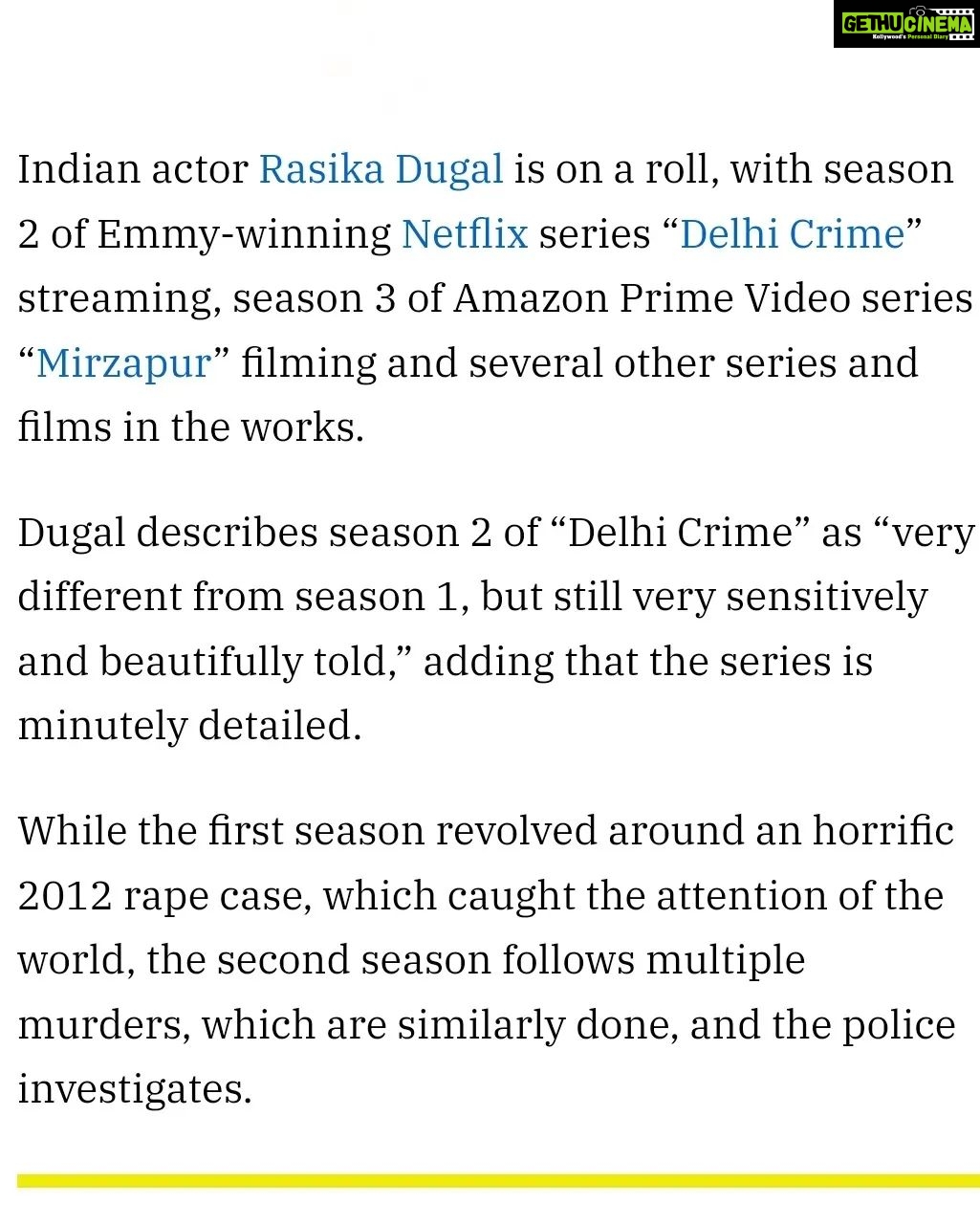 Rasika Dugal Instagram - 🙏🏻 #DelhiCrimeSeason2 #Mirzapur3 @variety @namanramachandran