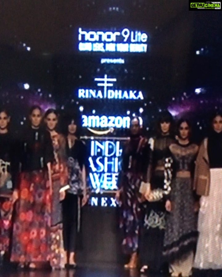 Rhea Chakraborty Instagram - All glitzed up at #amazonindiafashionweek with @rinadhaka and @hihonorindia #Honor9Lite