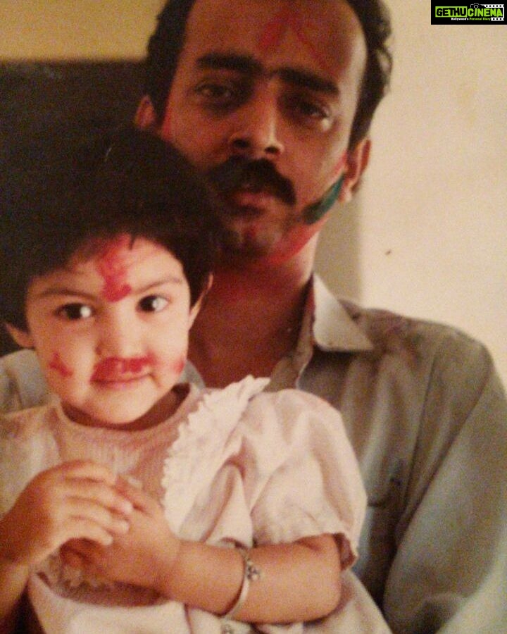 Rhea Chakraborty Instagram - My mum just found this picture of " Tiger" (that's what I call my dad ) and baby me on Holi #Memories #childhood #love #MyDaddyStrongest #rheality