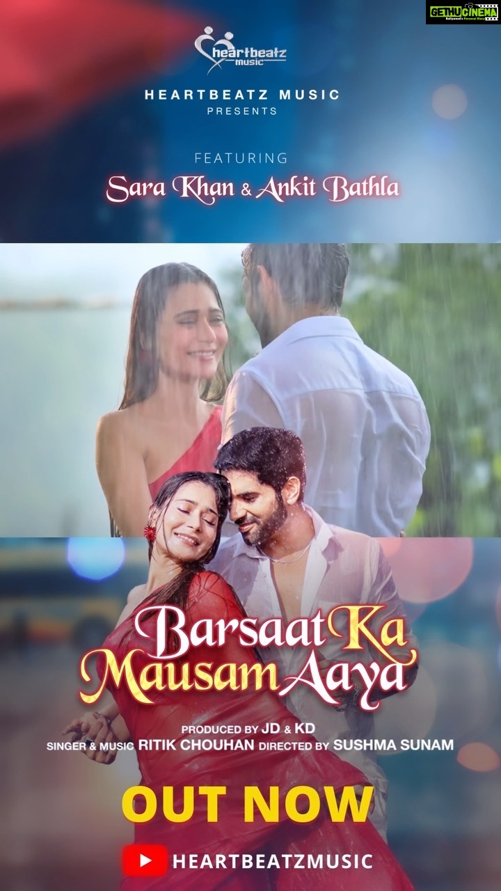 Sara Khan Instagram - ❤️❤️ The most awaited romantic song of the season featuring Sara Khan @ssarakhan & Ankit Bathla @ankitbathla10 is here. #BarsaatKaMausamAaya - https://bit.ly/BarsaatSong "Barsaat Ka Mausam Aaya" redefines your monsoon vibes with boundless love. Experience the true passion for love & heart-touching romantic rhythm of rain. The track is a fulfilling treat to the ears. Presented By Heartbeatz Music @heartbeatzmusiccompany Produced By JD & KD - Jagbir Dahiya @jdjagbirdahiya & Kressy Deep Kaur @kressysingh Singer - Ritik Chouhan @ritikchouhan_ Music & Lyrics - #RitikChouhan Director - Sushma Sunam @sushmadilmansunam_ Poster Design - @gyaanchand9 Digital Agency - @trendingbulb #Heartbeatz #HeartbeatzMusic #HeartBeatzMusik #Barsaat #BarsaatSong #RomanticSong #LoveSong #Sara #SaraKhan #Ankit #AnkitBathla #JagbirDahiya #KressySingh #SushmaDilmanSunam #SushmaSunam #HindiSong #HindiSong #Bollywood #BollywoodSongs #Hindi #Music #RomanticSongs #LoveSongs