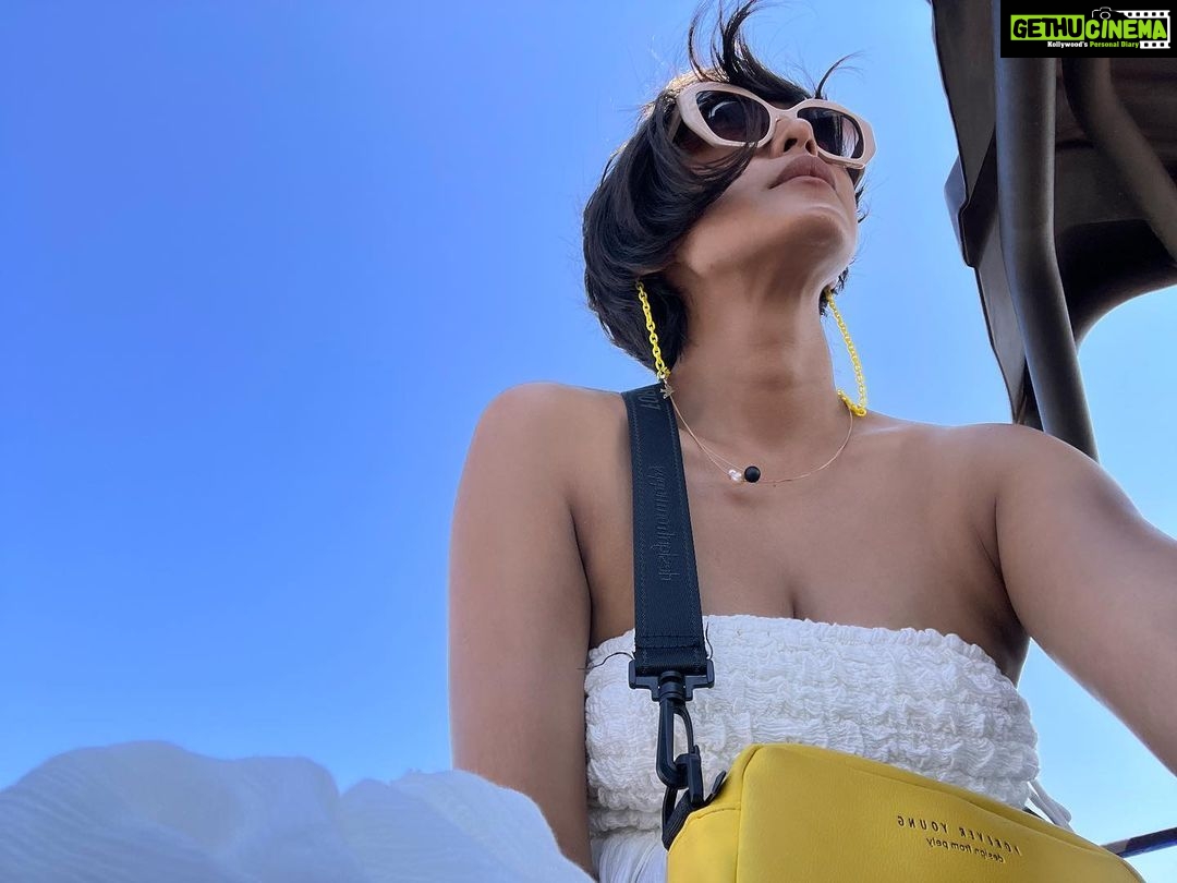 Sayani Gupta Instagram - Hair game at the back of a buggy Santorini, Greece