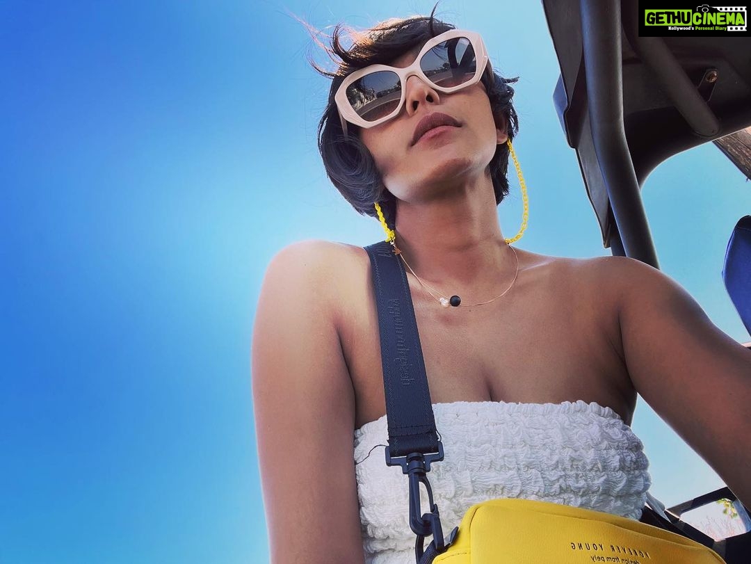 Sayani Gupta Instagram - Hair game at the back of a buggy Santorini, Greece
