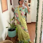 Sayani Gupta Instagram - Love this @mrunalinirao saree That I discovered in my wardrobe. Thank you for this fun saree @uri.india 💚 Also notorious for wearing socks and birks with EVERYTHING!