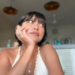 Sayani Gupta Instagram - @4moreshotspls Promotions Day Zoom Loved what @sitalmakeup did with the face! Keeping it bare with a fun eye! @paloshell added to the ease. I wore my Greek Dress and fishy necklace! And the light through the most parts of the interviews was insane! Had no photographer. But by the time I took these light was gone. It had only been 7 hours of talking!