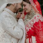 Shivaleeka Oberoi Instagram - Jaan ban gaye! ❤️ @abhishekpathakk ♾️ Both in Customade @manishmalhotra05 @manishmalhotraworld Jewels by @khannajewellerskj Makeup & Hair @dollyouup_bys Styled by @styledbyrashikapur Shot by @epicstories.in