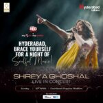 Shreya Ghoshal Instagram - Finally!! Hyderabad!! It’s happening ♥️♥️ Can’t wait to perform for you all on April 30th at Gachibowli Practice Stadium, Hyderabad Ticket link in Bio. @redfmtelugu @mymusicmycountry @hyderabad_talkies