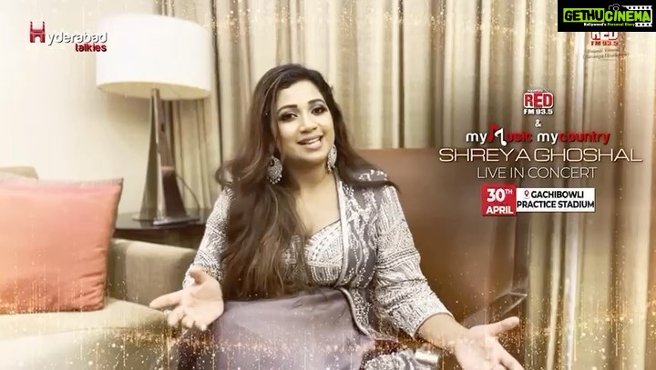 Shreya Ghoshal Instagram - Hyderabad!! Just a week to go!! Can’t wait to perform for you all your favourites🔥🔥 See you on the 30th April, at Gachibowli practice stadium ♥️ @hyderabad_talkies @redfmtelugu @mymusicmycountry