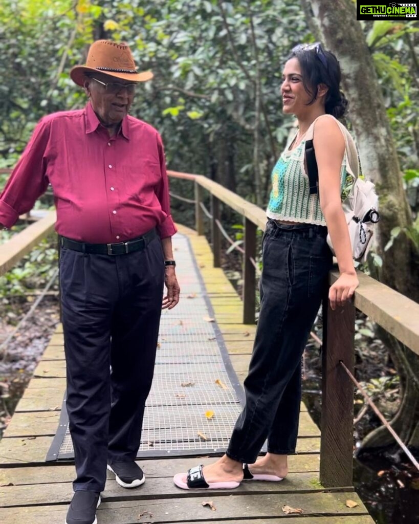 Shriya Pilgaonkar Instagram - It was my Ajoba’s childhood dream to see the world . This year at the age of 84, he completed 100 countries . Aai & I surprised him by turning up in the middle of a rainforest to join his century celebration 😊 He has been an inspiration not just to me , but to so many of those who have had the pleasure of being in his company and have heard his stories . Somebody who seeks to live life to the fullest and finds joy in everyday conversation , nature , art , music . Cheers to my favourite travel buddy & the best storyteller 💚🍻Your adventures have only just begun..🧿♥️🙏🏼👏🏼 तुम जियो हज़ारों साल ये मेरी है आरज़ू…
