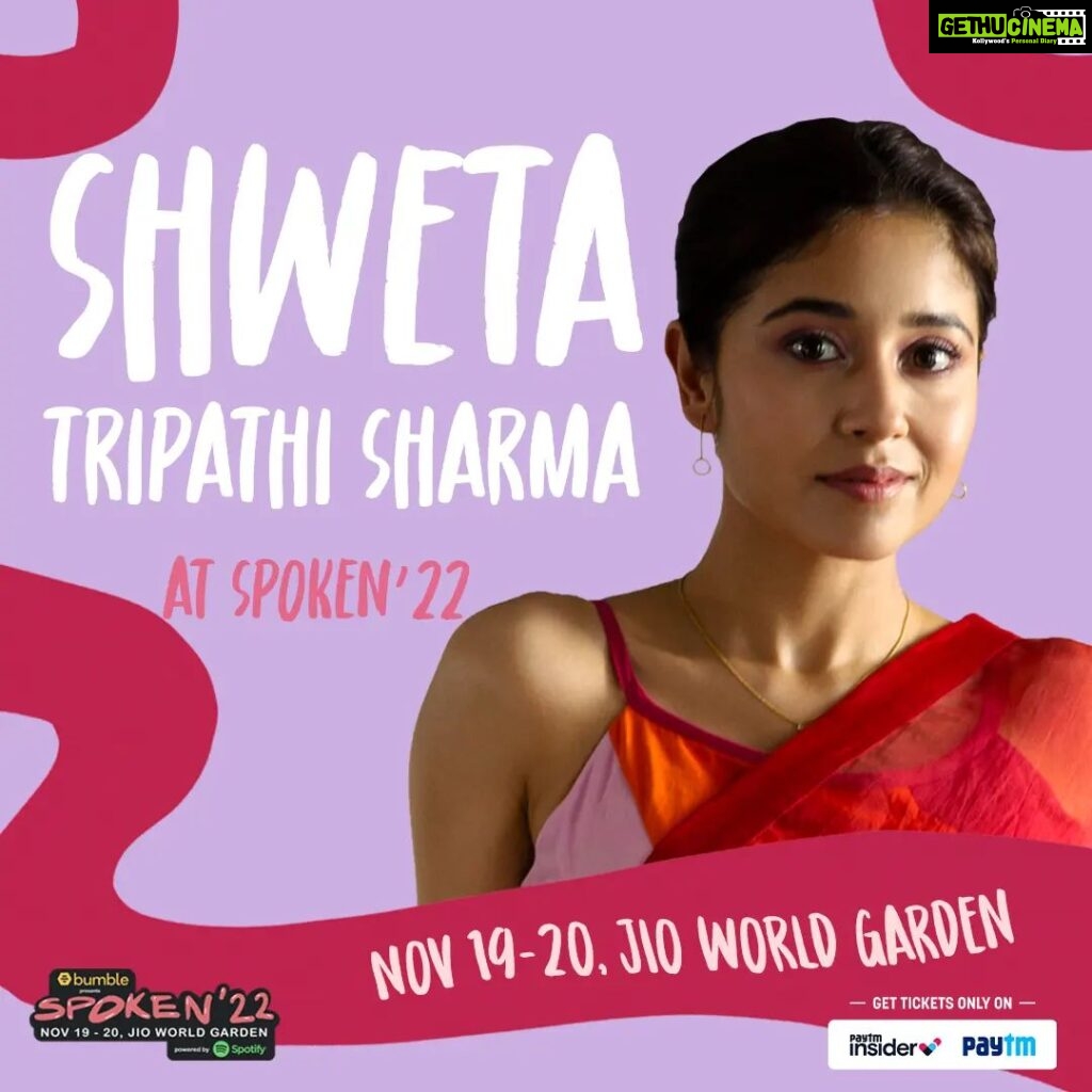 Shweta Tripathi Instagram - From being your childhood favourite to being your all time favourite, Shweta Tripathi Sharma (@battatawada ) has owned every story she has been in. Now watch her perform her story on the Spoken ‘22 stage! Ever since her breakthrough in the 2015 critically acclaimed film Masaan, Shweta Tripathi Sharma has almost become the poster-woman for explorative, new wave Indian cinema situated in Hamletian small-towns. From playing a schoolgirl charmed by her married schoolteacher in Haraamkhor to portraying gun-wielding Golu Gupta in Amazon Prime Video India Original Mirzapur, she has created a number of memorable roles in her career. She doesn’t believe in categories, straddling the worlds of cinema and the digital space offers Shweta the right opportunities to experiment. Catch her at Spoken ‘22! Nov 19-20 Jio World Garden, Mumbai Get your tickets now! Spoken is a two day festival of music, storytelling, poetry, experiences, flea markets and the best of food, drinks and vibes! . . . . #spokenfest #spokenfest2022 #shwetatripathisharma #mirzapur #masaan #actor #artistdrop #spokenfest2019 #spokenword #spokenfest2020 #artfestival #kommuneindia #artfestival #festivalseason #goodtimes #goodvibes #fyp #fests #ticketsavailable #nowavailable #spokenwordpoetry #spokenword #kommuneindia #kommuneity