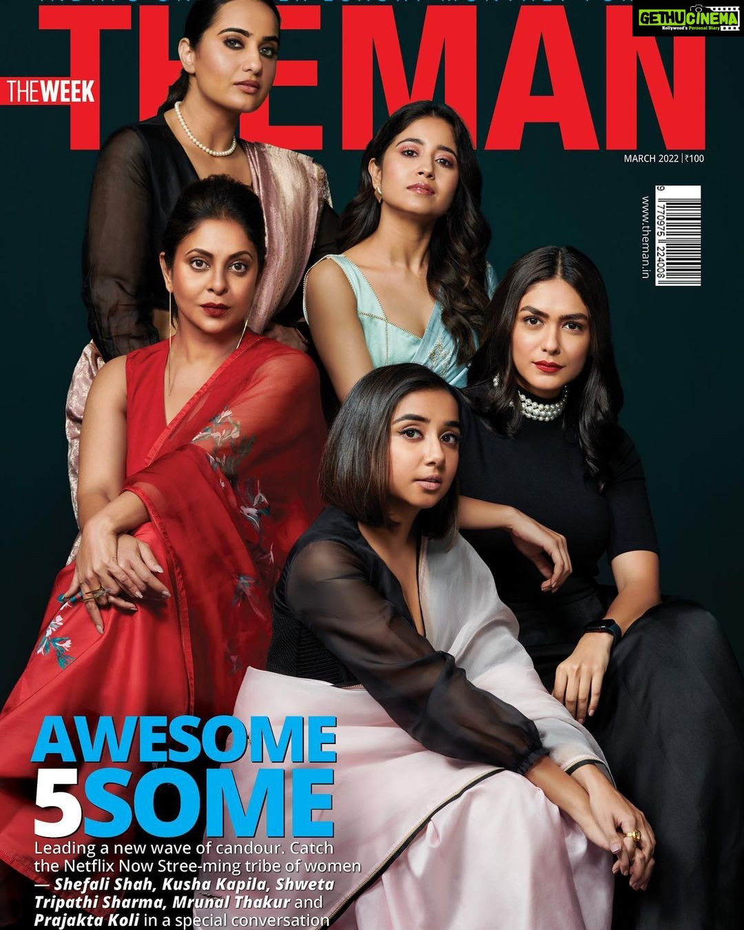 Shweta Tripathi Instagram - Dream like girls, fight like girls, love like girls..be like the girls on this cover of @themanmagazineindia 🤪🤓🥳 With this 😍🤩💪🏼 bunch of women whom I salute!! @shefalishahofficial @mrunalthakur @kushakapila and @mostlysane 💛✨