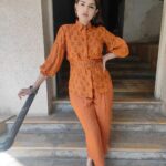 Tara Alisha Berry Instagram - 🧡 @prakritijaipur 🧡 Wearing @prakritijaipur 's Vamika Embroidered Shirt from their Chaashni Collection with Orange Pleated Pants. 📸 @usmmusicofficial @iyer.aarti #prakritijaipur #handblockprint