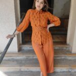 Tara Alisha Berry Instagram - 🧡 @prakritijaipur 🧡 Wearing @prakritijaipur 's Vamika Embroidered Shirt from their Chaashni Collection with Orange Pleated Pants. 📸 @usmmusicofficial @iyer.aarti #prakritijaipur #handblockprint