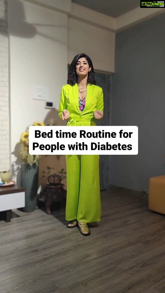 Aishwarya Sakhuja Instagram - Bed time habits for better Blood Glucose They say diabetes (type 2) is a lifestyle disease and I personally feel most of the ailments we suffer from are all somewhere or the other cuz of lack of disciplined lifestyle. 1.Eating early before retiring to bed is a good option as it gives you a chance to have some movement in and around the house and as you do that you dont even realize that your body is already working on breaking down your food. By the time you sleep you wouls have digested your food hence no surprise spikes there 2. I personally keep my dinner low in carbohydrates and rich in protein as a Proper protein consumption can help a person with diabetes by improving blood sugar levels, helping promote satiety and preserving lean body mass. The appropriate amount of protein a person needs can vary based on a few factors, including body weight, the presence of kidney disease and the individual's age. 3. Walking after every meal is a good idea.. movement is a must must must 4. As soon as you fix your circadian rhythm your body performs better overall . Hence better absorption of carbohydrates and other nutrients. Take your wake up and sleeping timings very seriously. 5. If you want your body to truly rest you have got to say goodbye to your coffee and screen before you sleep. Getting poor sleep or less restorative slow-wave sleep has been linked to high blood sugar levels in people with diabetes and prediabetes . . 👗 @labelshivaninirupam . . Disclaimer: I’m not a doctor and I’m here sharing my personal experience as a type 1 diabetic. Every body is different and these tips have worked for me. . . #diabetes #diabetesawareness #type1diabetes #tips #tricks #advices #suggestion #reelsinstagram #reelkarofeelkaro #reelitfeelit #aishwaryasakhuja