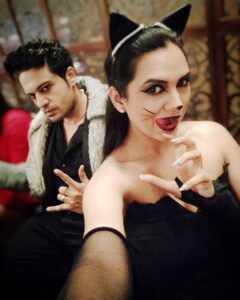 Akansha Chamola Instagram - When #Catwoman 🐈 meets #dracula 🧛
.
.
.
.
.
.
.
.
.
..
.
.
.
.
.
.
.
.
.
.
.
.
.
..
.
..
.
.
.
.
.
.
#halloween🎃 #halloweenparty #dressup #cosplay #couplefashion #couplegoals #relationshipgoals #couplestyle #coupleofinstagram #gauravkhanna #Mr&Mrs.khanna #fashiondiaries #instamakeup #instalook #instahair #stylegram