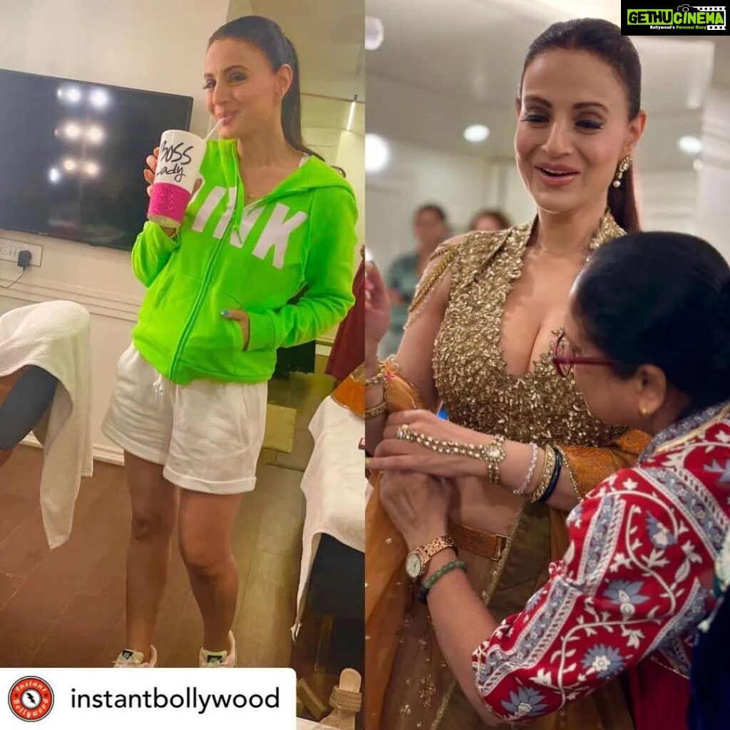 Ameesha Patel Instagram - Posted @withregram • @instantbollywood Waooooo! Truly amazing from western to Indian … our sakina truly can carry of any attire looking at her stunning best. #ameeshapatel 👍🏻💚💚💚💚💚💚