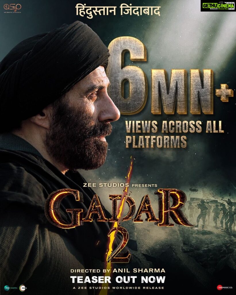 Ameesha Patel Instagram - #Gadar2Teaser ne macha di hai logon ke dilon mein gadar!🔥 Crossed 6M+ views across platforms 💫 #Gadar2 teaser is out now! (Link in bio) In Cinemas on 11th August 2023 @zeestudiosofficial @gadarmovie_official @iamsunnydeol @iutkarsharma @anilsharma_dir @anilsharmaprod @shaktimaan6963 @mithoon11 @quadri.sayeed @simratkaur_16 @manishwadhwa.in @hellomontysharma @zeemusiccompany @zee5 @zeecinema @zee5global