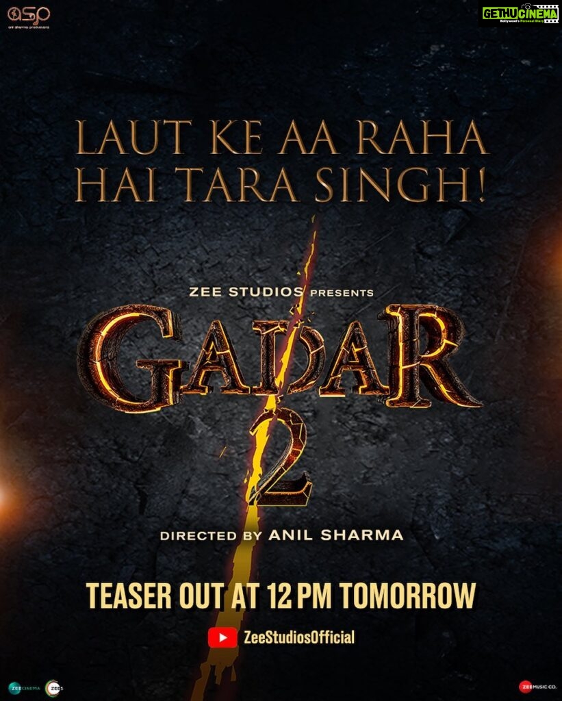 Ameesha Patel Instagram - 22 saal pehle jiska naam tha har Hindustani ki zubaan par, woh Tara Singh aa raha hai laut kar! 🙌🏻 Kal hoga aapka intezaar khatam, lekar aa rahe hain #Gadar2 ka teaser hum. @zeestudiosofficial @gadarmovie_official @iamsunnydeol @iutkarsharma @anilsharma_dir @anilsharmaprod @shaktimaan6963 @mithoon11 @quadri.sayeed @simratkaur_16 @manishwadhwa.in @shariq_patel @zeemusiccompany @zee5 @zeecinema @zee5global