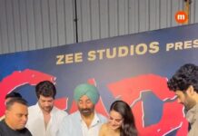 Ameesha Patel Instagram - Posted @withregram • @movifiedbollywood We can’t wait to witness this magical love story again!! 🔥😍 @iamsunnydeol and @ameeshapatel9 celebrate the re release of their evergreen hit movie GADAR 🎬 #ameeshapatel #sunnydeol #viral #gadar #trending #viralreels #reels Styling n outfit @rockystarofficial @rockystar100 Jewels @Angelzbypreetibedi Makeup @chettiaralbert Hair @hairbyhaseena