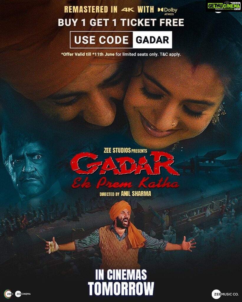 Ameesha Patel Instagram - Phir machega Gadar! 💥 Kyunki aa gaya hai Gadar - Buy 1 get 1 free offer ✨ Use kariye code - GADAR aur book kijiye apni ticket. #GadarEkPremKatha laut rahi hai bade parde par kal, 4K aur Dolby Atmos mein. 🎞️✨ Advance bookings open now! (Link in bio) @zeestudiosofficial @gadarmovie_official @iamsunnydeol @iutkarsharma @anilsharma_dir @shaktimaan6963 @zeemusiccompany @zee5 @zeecinema @zee5global @zee5global @bookmyshowin