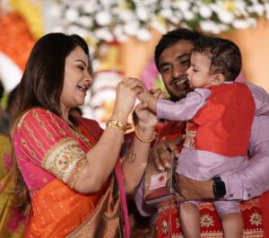 Amulya Instagram - Forever Cherishing ✨
Thank you Shivanna 🙏and Ganesh sir and ma’am for your love & blessings on Atharv & Adhaav ❤️ @nimmashivarajkumar @goldenstar_ganesh @shilpaaganesh