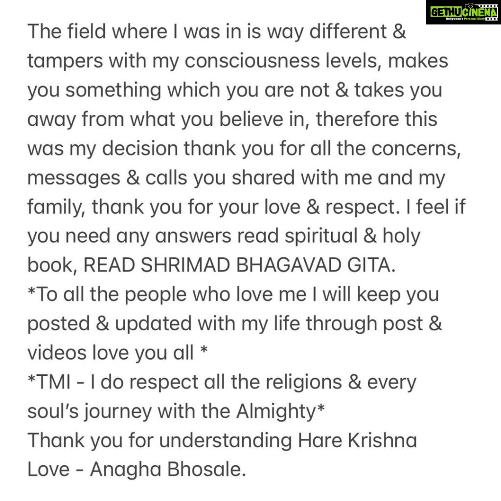 Anagha Bhosale Instagram - Hare Krishna 🦚🙏🏻🙌🏻💙