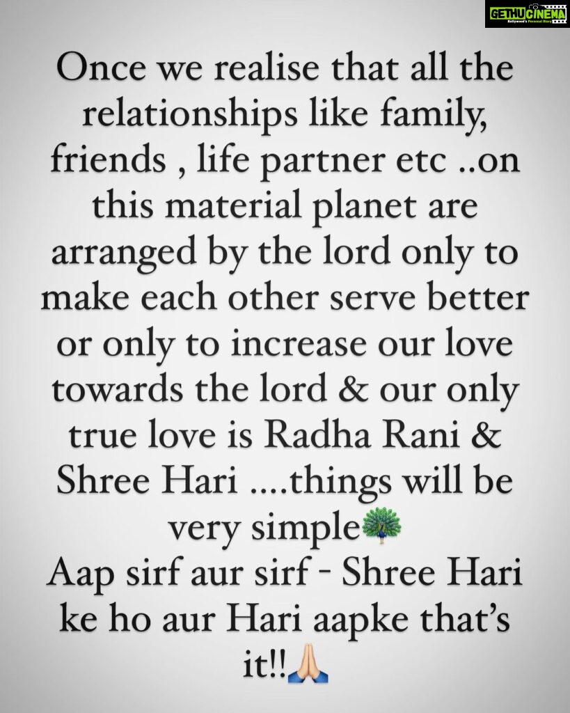 Anagha Bhosale Instagram - Thought of the day!! 🦚 Let’s purify our existence by serving our lord & chanting Hare Krishna mahamantra, how important it is as humans we reciprocate Krishna & Radha Rani’s love back to them!! Please!!🙏🏻 everyone start your spiritual journeys as soon as possible 🙌🏻