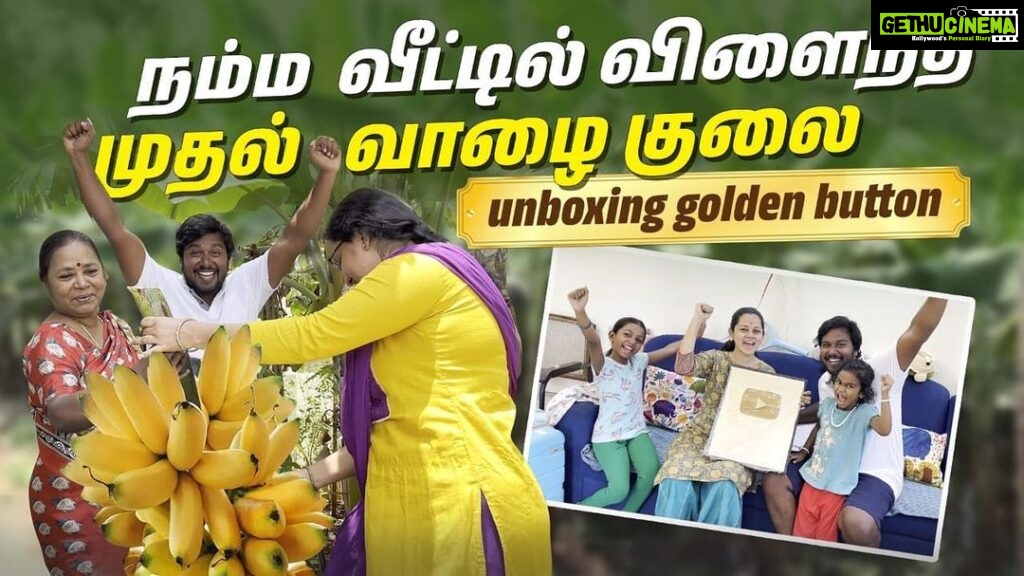 Anitha Sampath Instagram - Our first banana harvest at home.unboxing golden play button vlog too. Link in bio and story guys😇