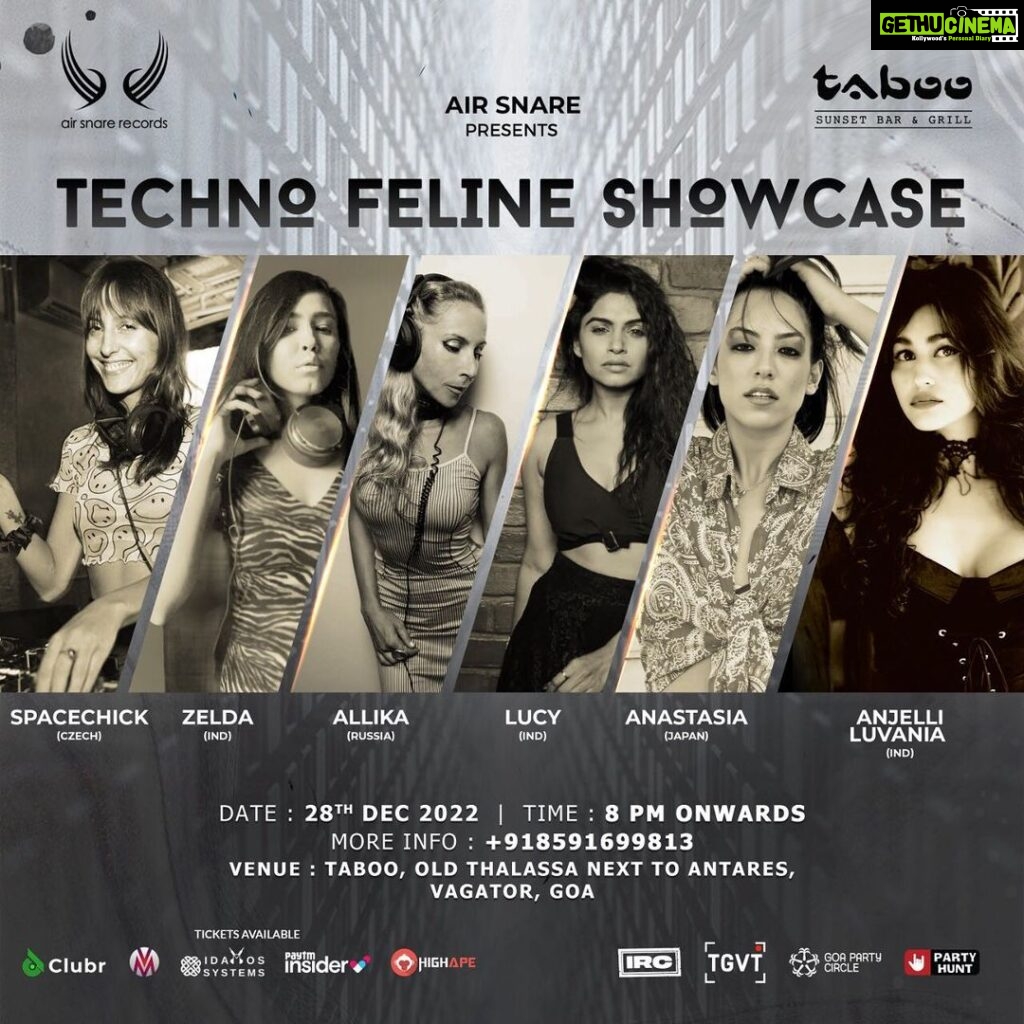 Anjali Lavania Instagram - Rager alert tomorrow night. 🤩🥳 Tech Feline Showcase ft Space Chick, Zelda, Allika, Lucy, Anastasia & Anjelli Luvania!💥 An all encompassing techno lineup with an eclectic soundscape being dished out at Taboo this 28th December! 🔥 Grab your tickets for a night out with the finest!✨ More info 9821042482 Tickets at https://insider.in/tech-feline-showcase-with-spacechick-lucy-zelda-more-dec28-2022/event https://www.happynotesevents.com/event/TECHNO-FELINE-SHOWCASE/6749 https://idamoss.com/events/techno-feline-showcase/ https://tickets.madvibes.in/product/technofeline/ goaunderground #goapartie #goanightlife #goapartylovers #goaparties #goaundergroundtribe #goaparties #technodj #technoaddict #technolover #instatechno #technodance #technoconnectingpeople #technofamily #technolife #electronicmusic #goa #mygoa #beautifulgoa #goavibes