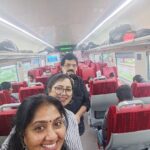 Anju Aravind Instagram – In vande bharath train.. A surprise in the train… Sreekuttan chettan nd anichechy..Reached so fast..