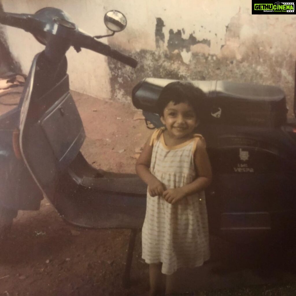 Ann Augustine Instagram - Acha's Vespa and the lil me loved going out with Him, the wind in my hair. Memories of much simpler times!🧡 #goodolddays#home#happiness#missingyou#vespa#rides#memories#memoriesforlife#nightrides#scooter#scooterrides