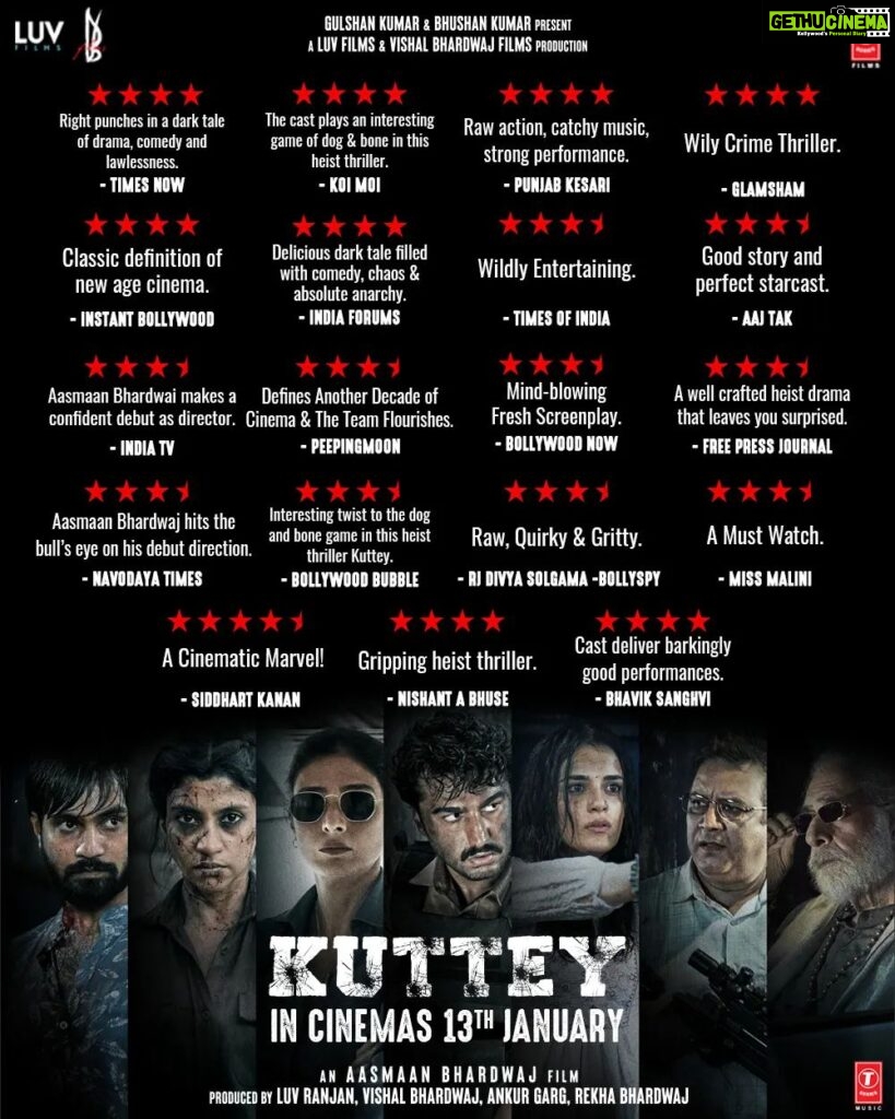 Arjun Kapoor Instagram - It’s words like these that make us go Dhan Te Nan. 😉 Thank you so much for all your love ♥️💪 #Kuttey releasing tomorrow! Book your tickets now. (Link in bio) @tabutiful @naseeruddin49 @konkona @kumudkmishra @radhikamadan @bhar_ul_shar @aasmaanbhardwaj #BhushanKumar #LuvRanjan @vishalrbhardwaj @gargankur82 @rekha_bhardwaj @luv_films @vbfilmsofficial @tseries.official @tseriesfilms @shivchanana
