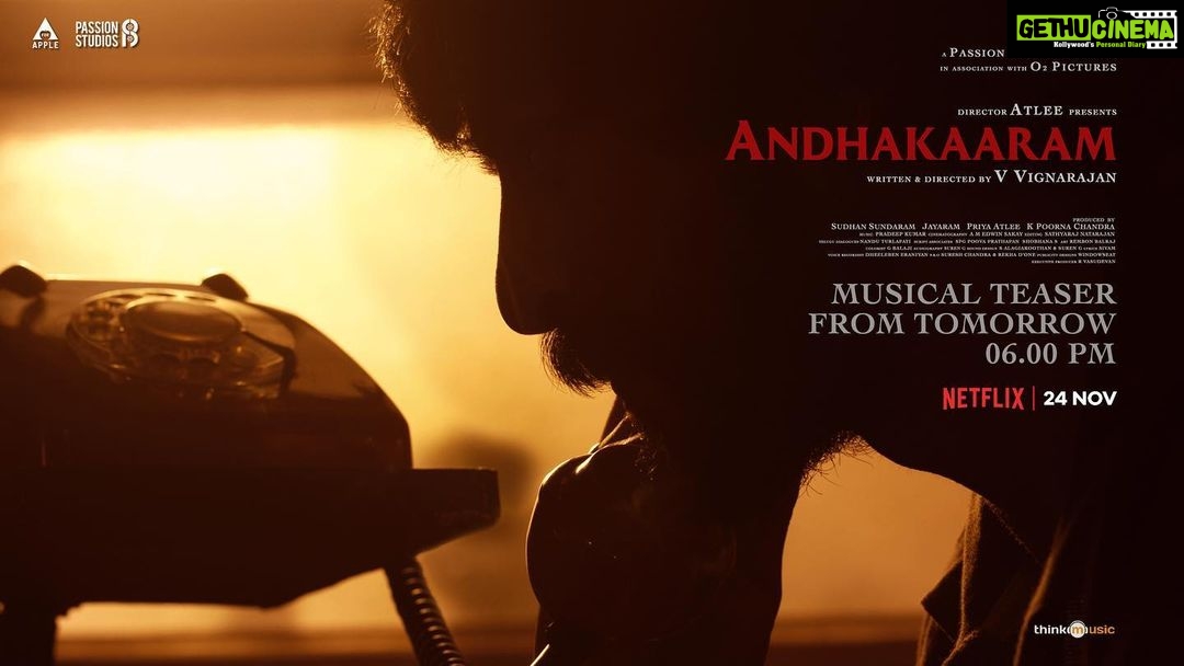Atlee Kumar Instagram - Musical teaser of #andhakaaram Telugu will be launched by dear bro @musicthaman at 6pm tomorrow , stay tuned ❤️ @netflix_in #nov24th @thinkmusicofficial